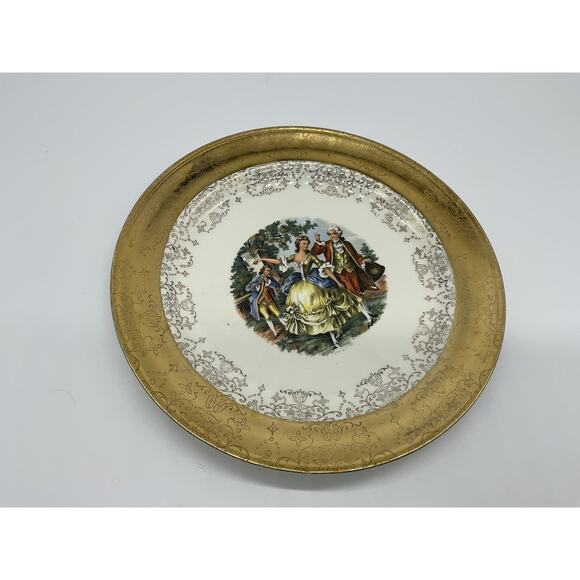Vintage W.S. George Crest-O-Gold Decorative Plate Courting Couple 22K Gold USA - Picture 2 of 14